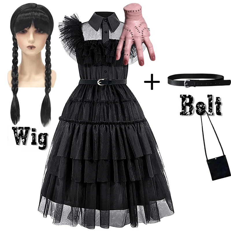 

Movie Wednesday Costume for Girls 3-12 T Gothic Styles Wednesday Cosplay Costume for Kids Halloween Carnival Party Black Dresses