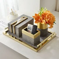 European Leather Tissue Box Modern Desktop Pumping Boxes Texture Bedroom Tissues Organizer Creative Home Decoration Ornaments 2