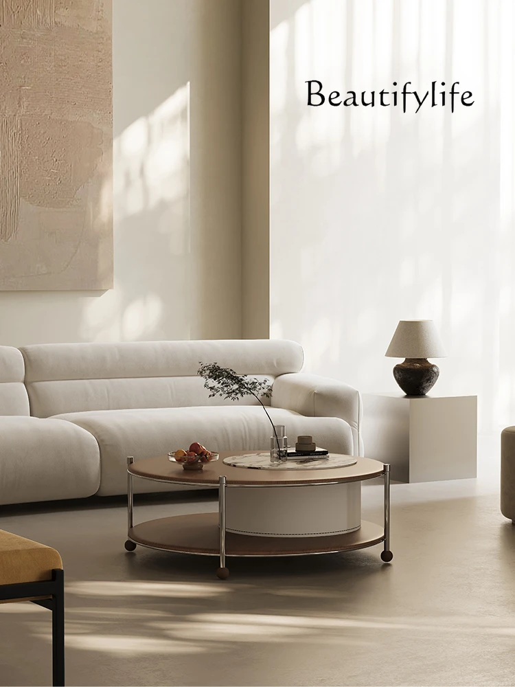 

Italian Minimalist Creative round Marble Lifting Rotating Tea Table