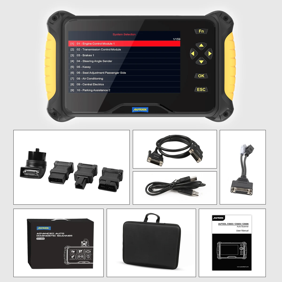 AUTOOL CS606 자동 obd2 스캐너 obdii 진단 도구 21 재설정 엔진 abs srs sas epb dpf 헤드 램프 코드 리더 스캔 도구