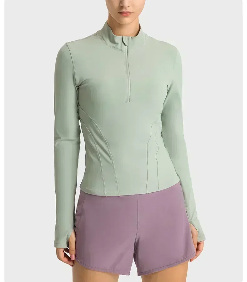 Lemon Women's Long Sleeve Top Gym Shirts Yoga Fitness Sport Women Clothing Sportswear Half Zip Elastic Force Blouse Jacket