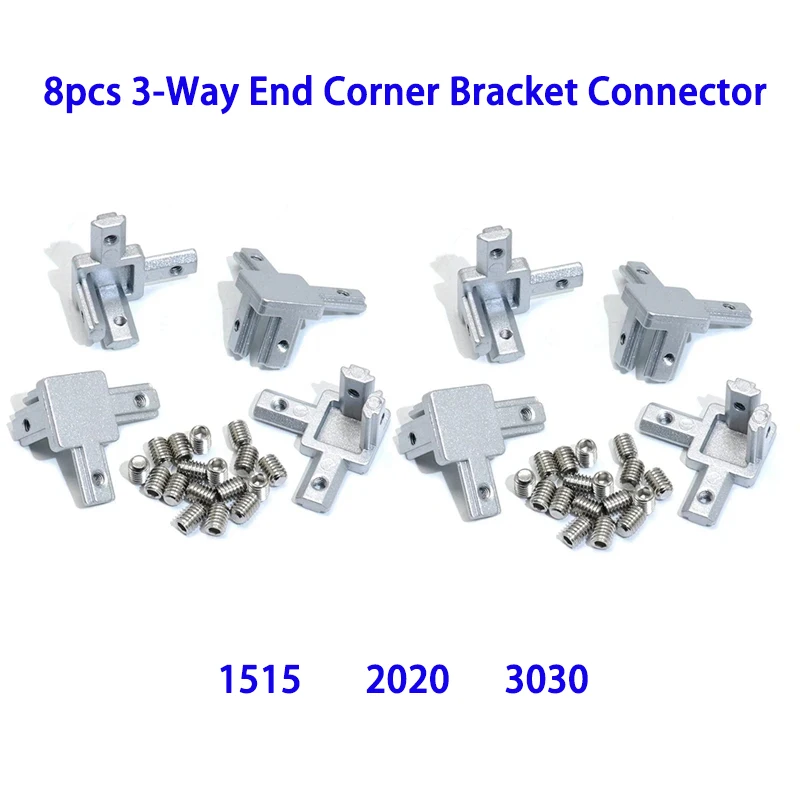 8pcs 3-Way End Corner Bracket Connector for European Standard Aluminum Extrusion Profile 1515 2020 3030 Series Slot with Screws