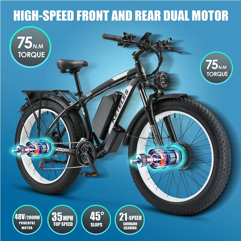 us warehouse off road 2000w powerful two motor 26inch mountain electric bike