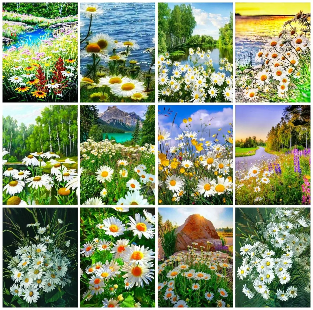 Diamond Painting Daisy Sunset Cross Stitch Kits Rhinestones Diamond Embroidery Flower Mosaic Handicraft Home Decor Gift