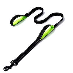 Heavy Duty Dual Handle Dog Training Leash for Enhanced Control and Safety (Black green)