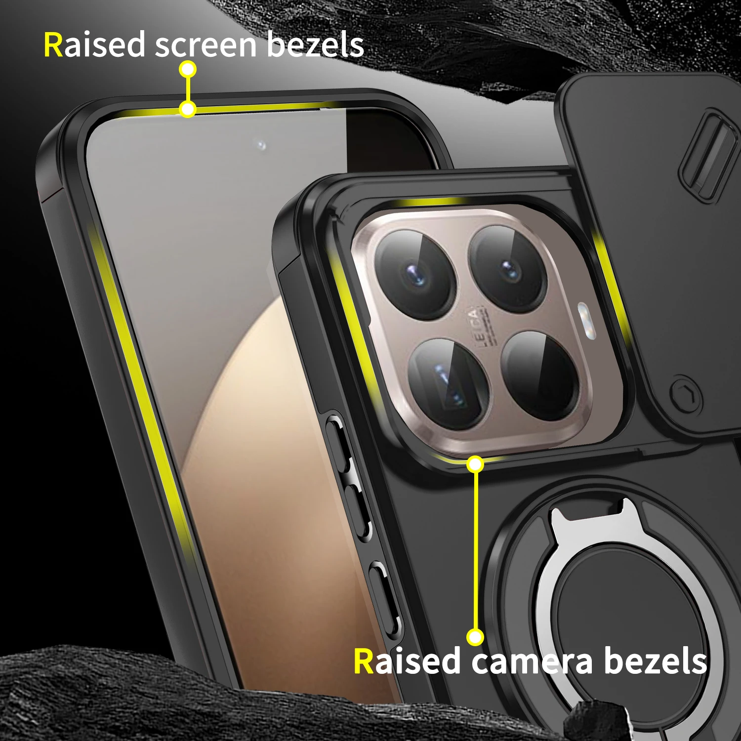 Magnetic Ring Stand Phone Case with Slide Camera Lens Protection and Hard Plastic Back Cover