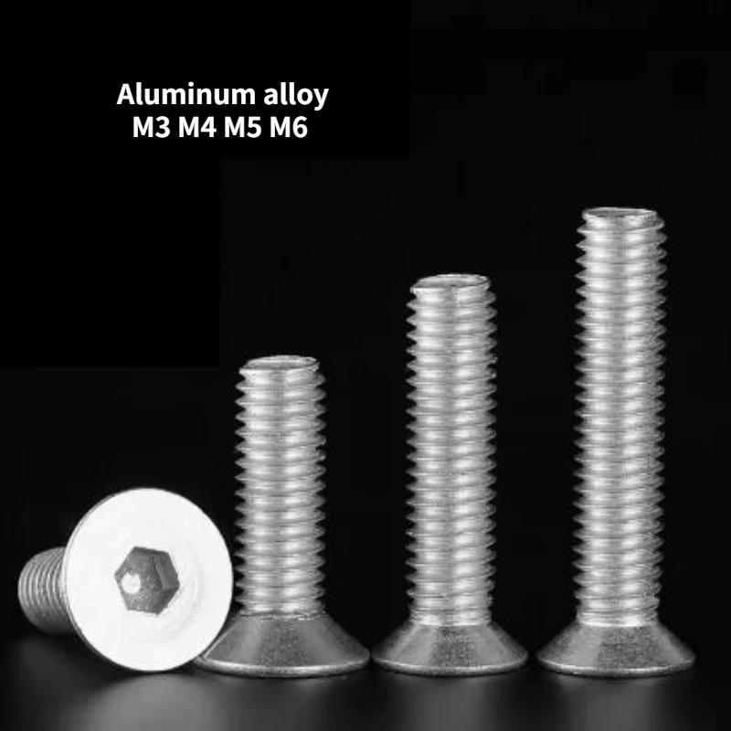 Description Picture 2 of item60-200pcs M3 M4 M5 M6 6061 Aluminum Alloy Countersunk Hexagonal Socket Screw Flat Head Bolt Thread Length 6mm-30mm