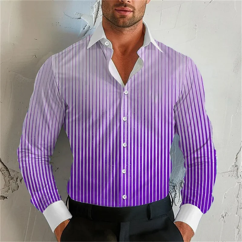 thumbnail image 1 of Camisa de hombre con degradado de rayas 2024, camisa de manga larga con solapa, talla extragrande, diseño S-5XL, cómoda, suave, de alta calidad para hombre, 1 of 4