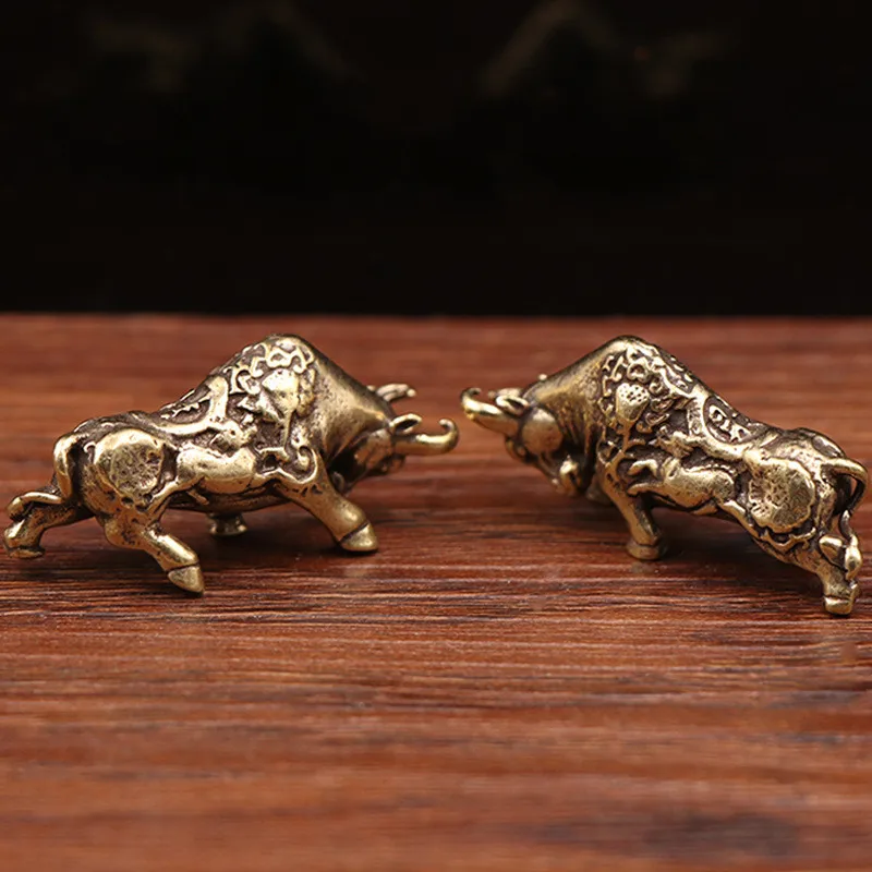 Retro Brass Bull Ornament Sculpture Copper Miniature Ornaments Home Desk Decoration