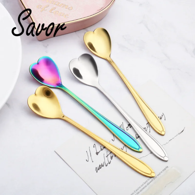 

5Pcs Heart Shape Coffee Spoon Dessert Sugar Stirring Spoons Teaspoon Dinnerware Stainless Steel Kitchen Accessories