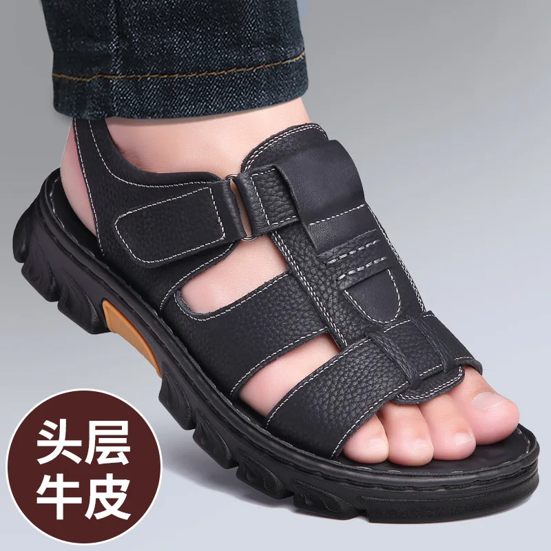 Summer Men Sandals Pu Leather Men's Slippers Fashion Non-slip Travel Beach Shoes leather sandals summer sandals