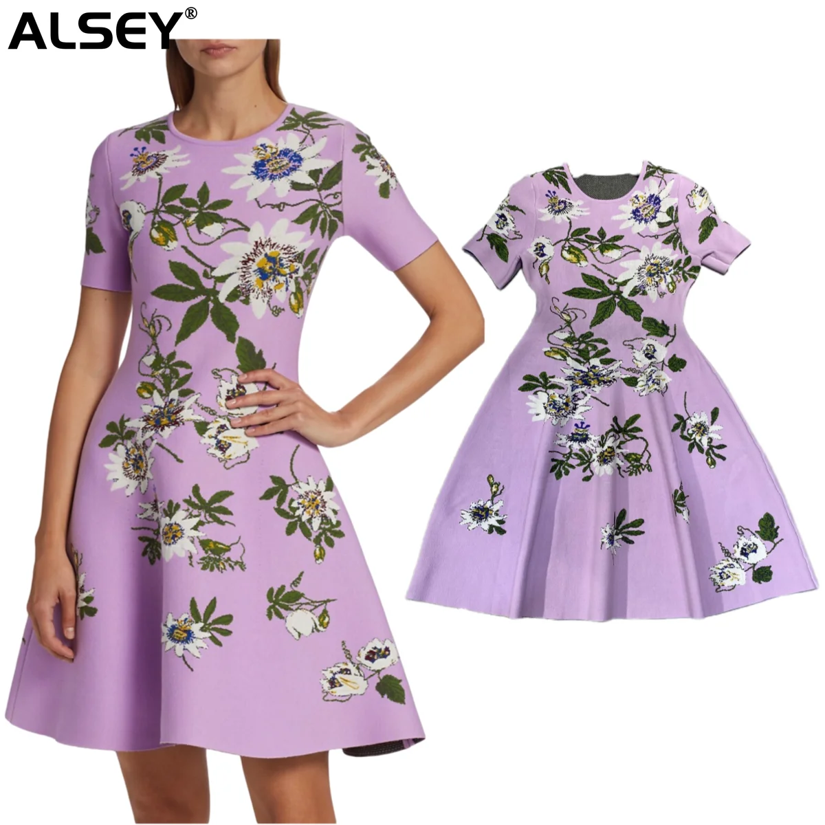 

Alsey High Quality Floral Embroidery Pleated Short Dress Short Sleeve Round Neck Loose Casual Versatile Women's Dresses A05490