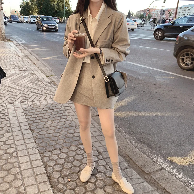 2 Piece Set Blazer and High Waist Skirt Jacket Sold Office Lady Separately Women's Costumes Women Sweet Solid Fall Skirt Suits