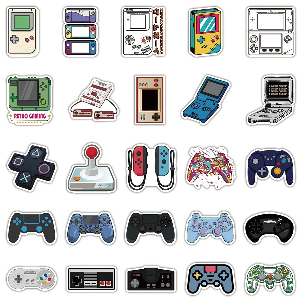 10/30/50pcs Cartoon Retro Video Game Console Stickers Cool Gamepad Joystick Graffiti Sticker Helmet Notebook Bike Phone Decals - 6