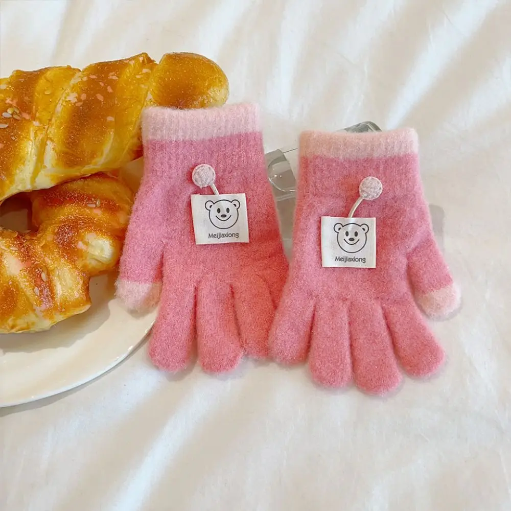 3-8 Years Old Thicken Velvet Children Knitted Gloves Elastic Keep Warm Full Finger Mittens Cartoon Soft Winter Warm Gloves