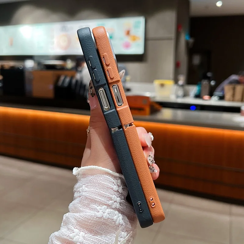 For Samsung Galaxy Z Flip 7 FE 6 5 4 3 5G Luxury Leather Case Shockproof Soft TPU Folding Phone Cover For Samsung Z Flip5 Flip6