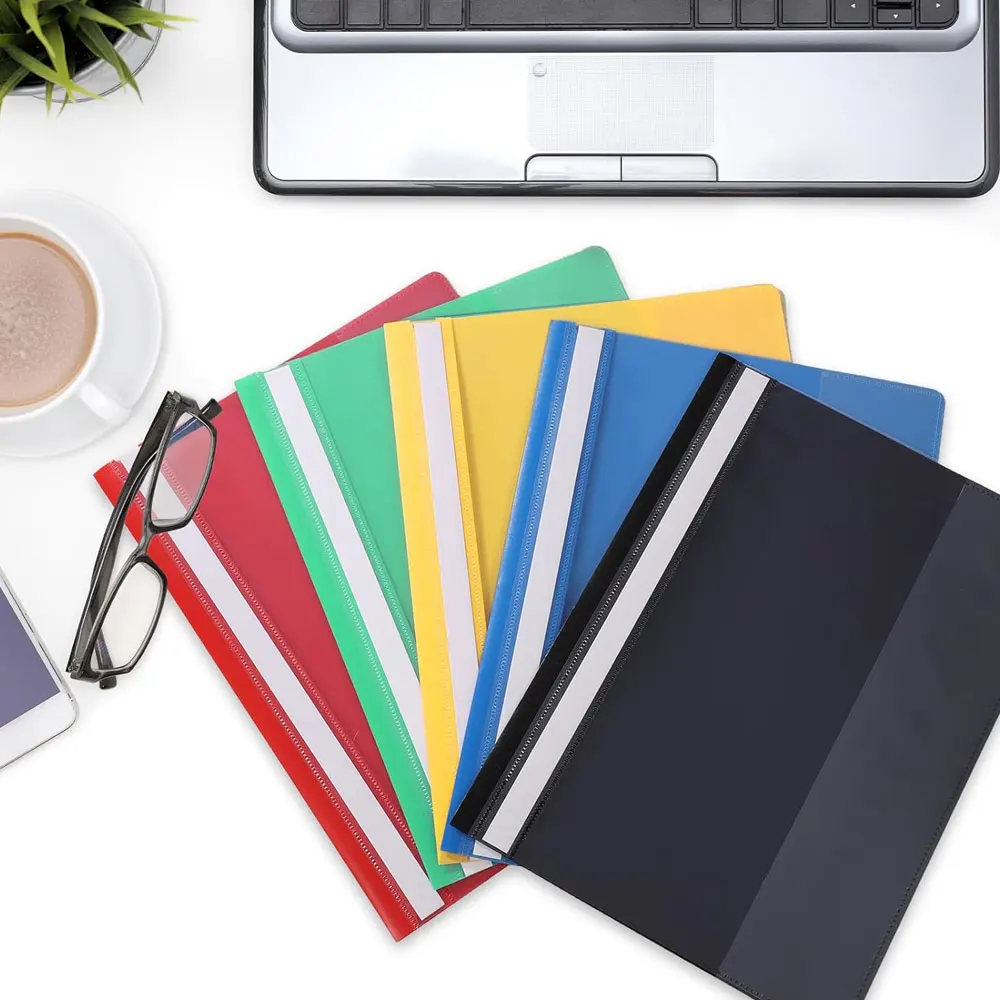 5-pack project folders, A4 plastic folders, transparent cover, double-hole binding clips, specifically for document storage. - 6