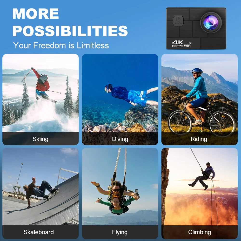 Ultra HD 4K/60fps 24MP DVR WiFi 2" 170D Underwater 30M Helmet Vedio Sport Anti-Shake Action Camera Outdoor Sport Cameras 6