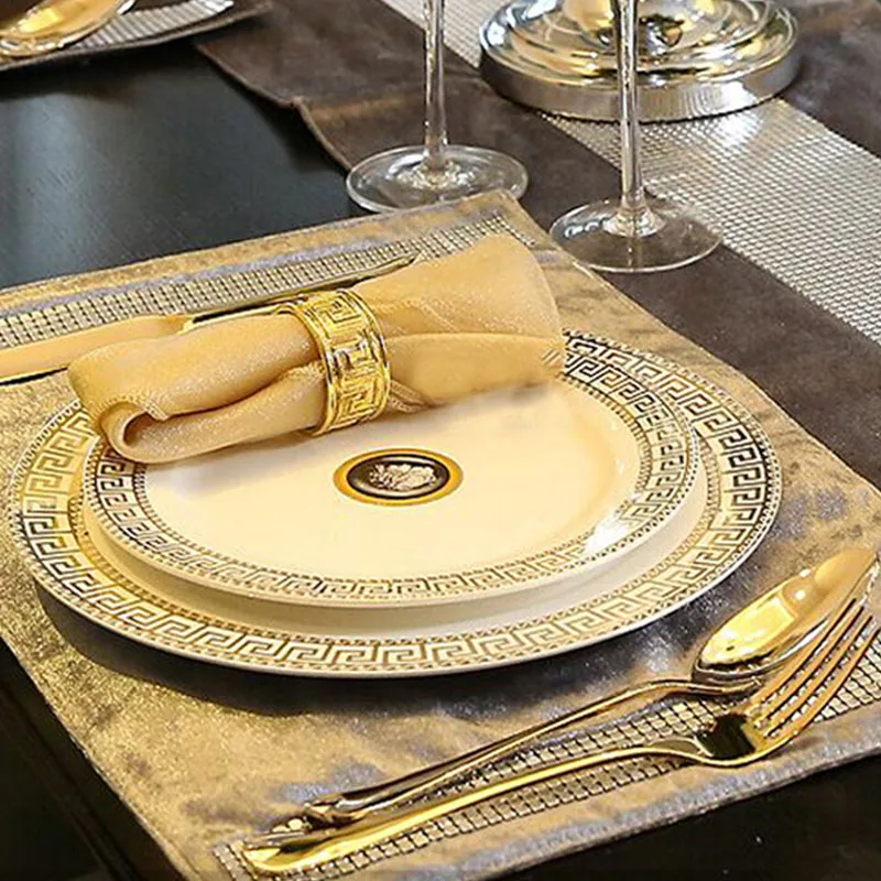 

High-grade Bone China Tableware Set Luxury European Cutlery Dinnerware Ceramic Steak Plate Coffee Cup and Kitchen Gift