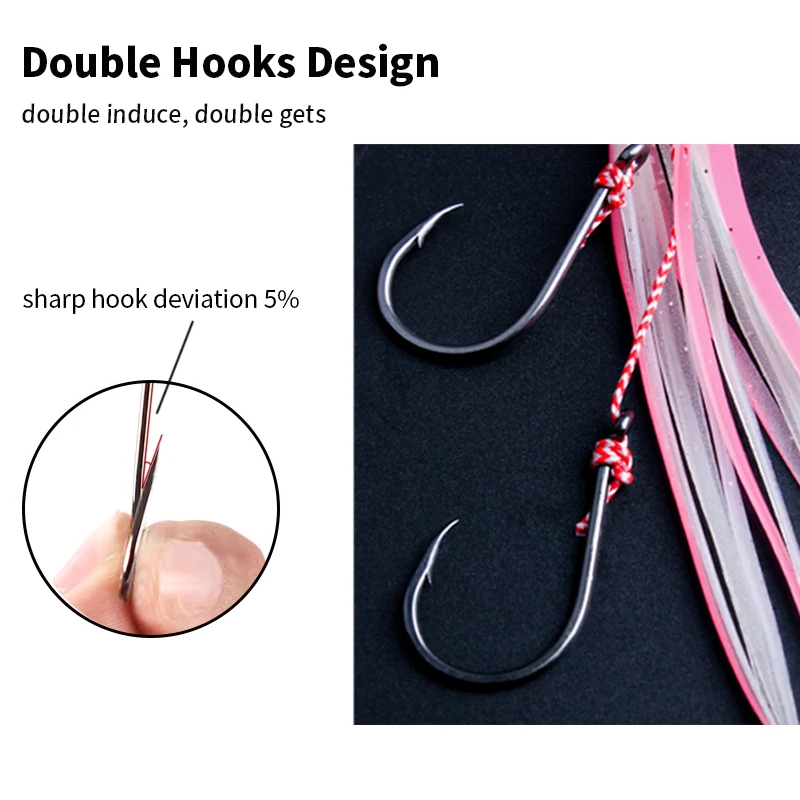 Kawa 2pcs Fishing String Hook Squid Silicone Rubber Iron Plate PVC Materail Weight6.5g/7g Length120mm Drag 30/36kg For Fish Bass