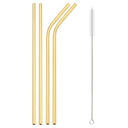 Eco - Friendly Reusable Stainless Steel Straw Set with Cleaning Brush (4Pcs Gold)