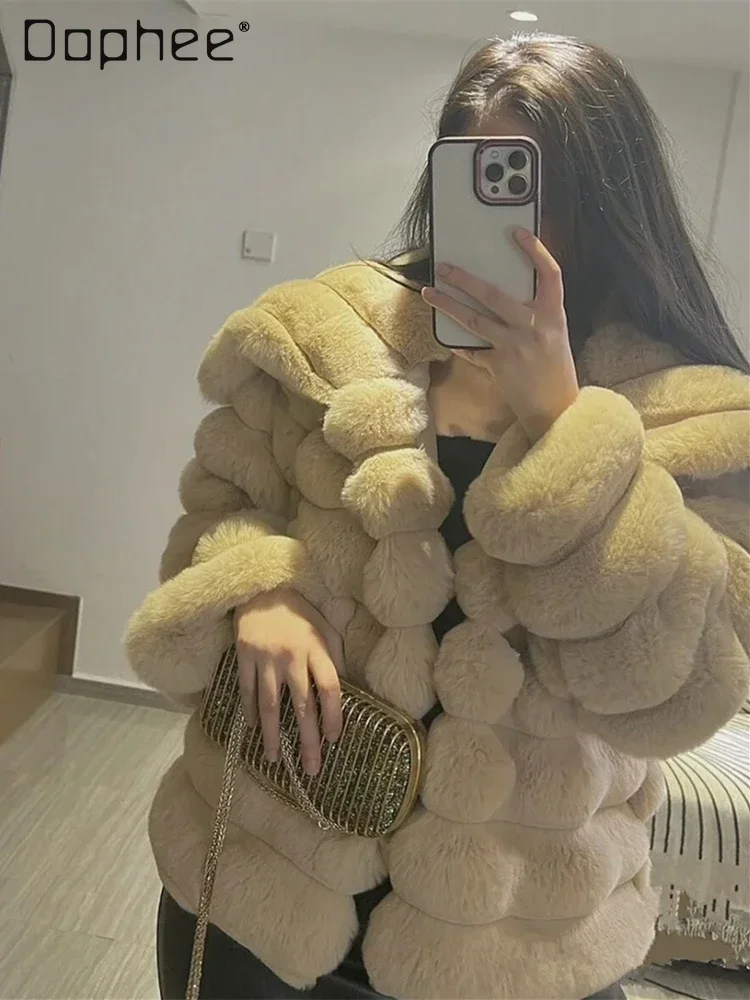 Fashion Personality Lapel Imitation Rex Rabbit Fur Coat Women