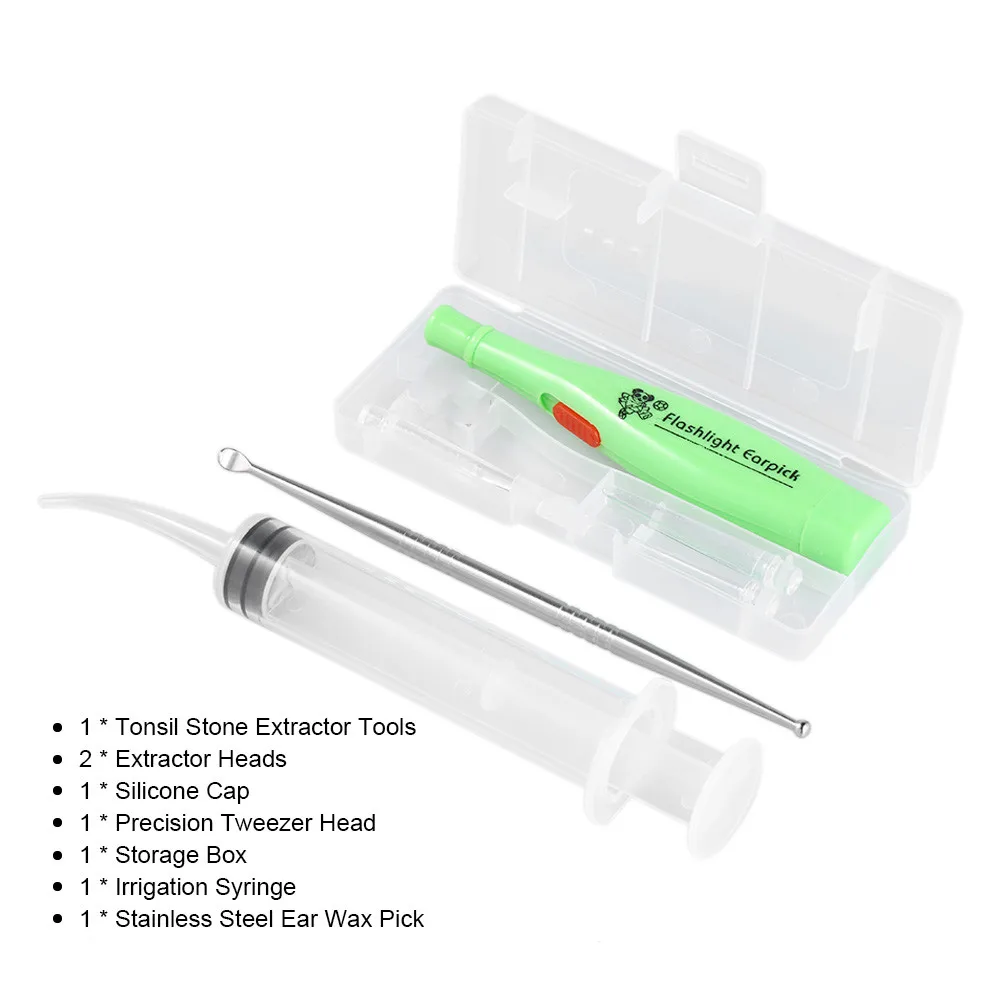 LED Light Earpick Stainless Steel Earwax Remover 3 Tips Irrigator Clean Ear Care Wax Cleaning Tools Tonsil Stone Remover Tool 5