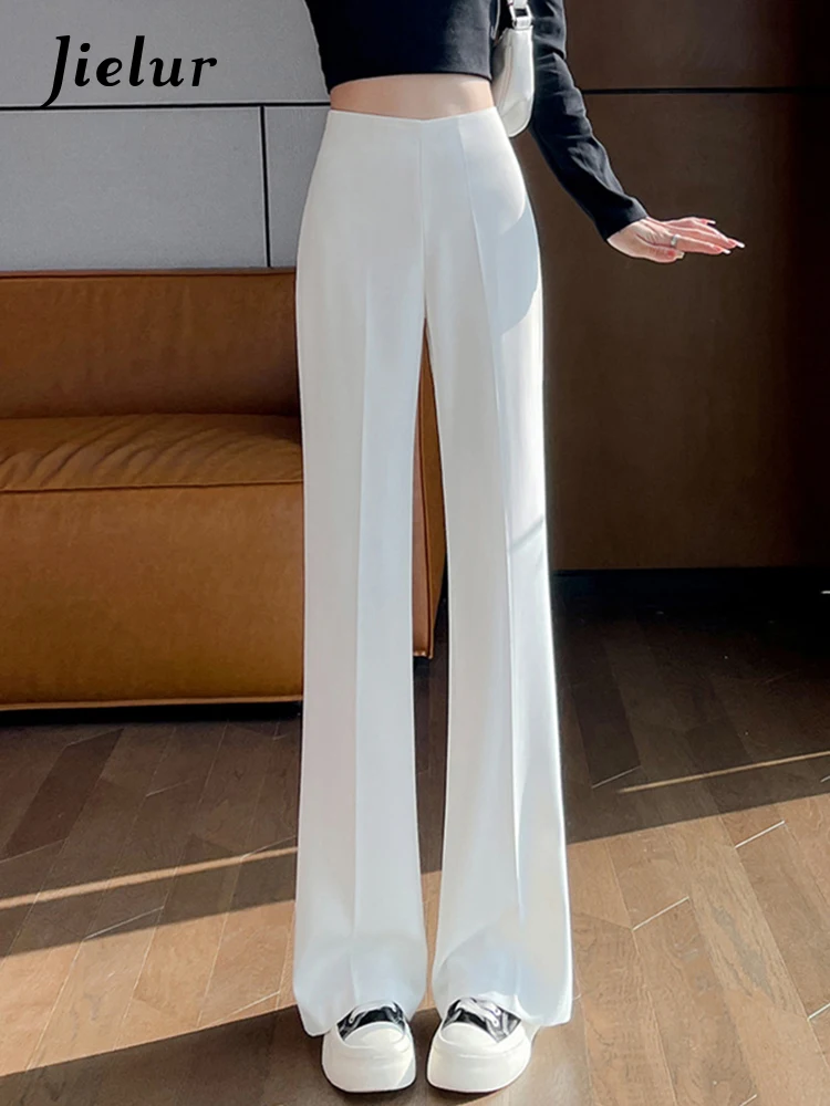 Jielur White Slim Chic Zipper Fashion Female Suit Pants Solid Color Casual Loose Simple Office Ladies Y2k Autumn Women‘s Pants