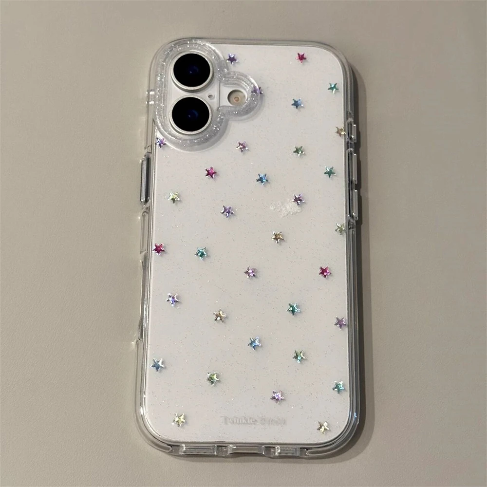 Glitter Shiny Stars Imd Transparent Back Cover for Iphone 17 16 Pro Max 13 14 15 Promax Ins Protector Shockproof Phone Case 4