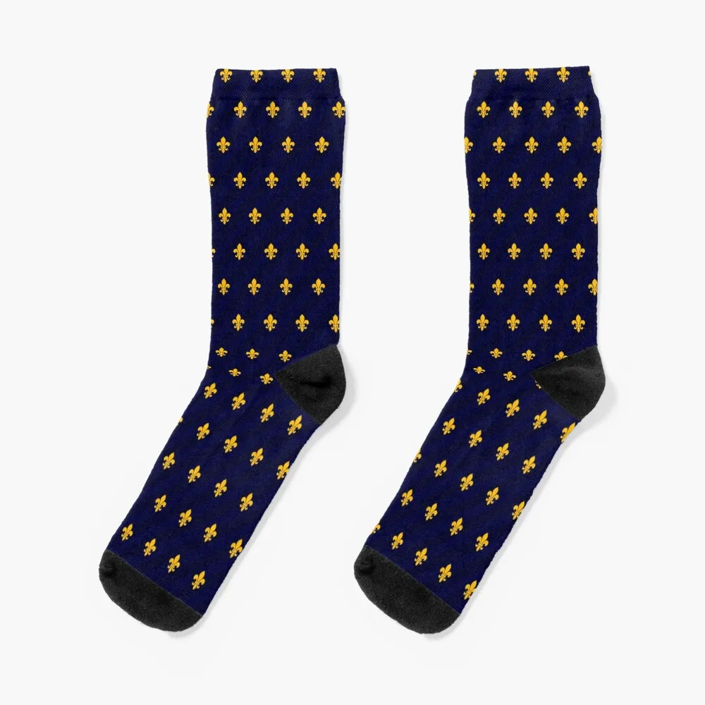 

Fleur de Lys Gold Blue Socks fashionable heated Boy Child Socks Women's