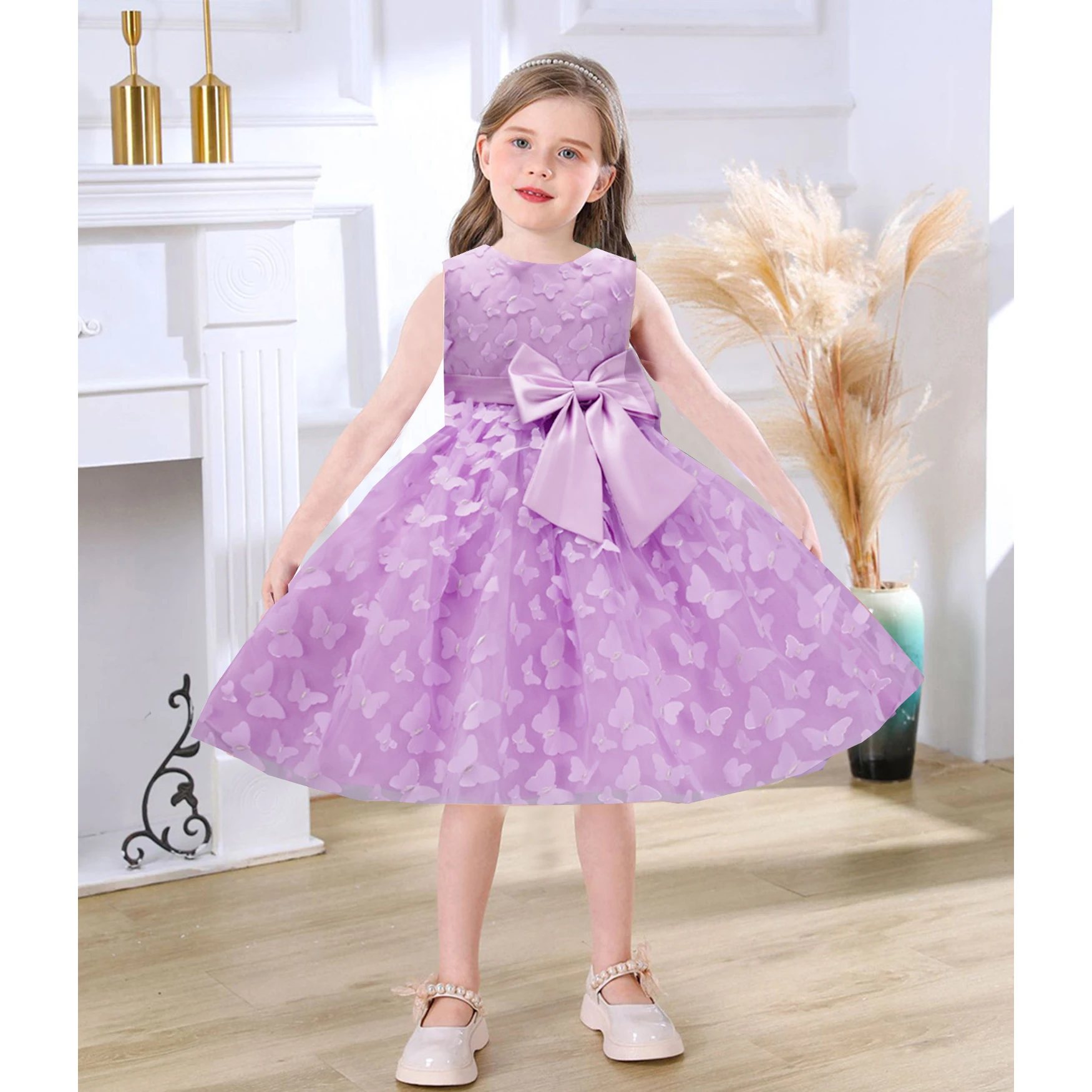 

AmyStylish Butterfly Bowknot Appliqued Flower Girl Birthday Party Pageant Formal Dance Party Dress