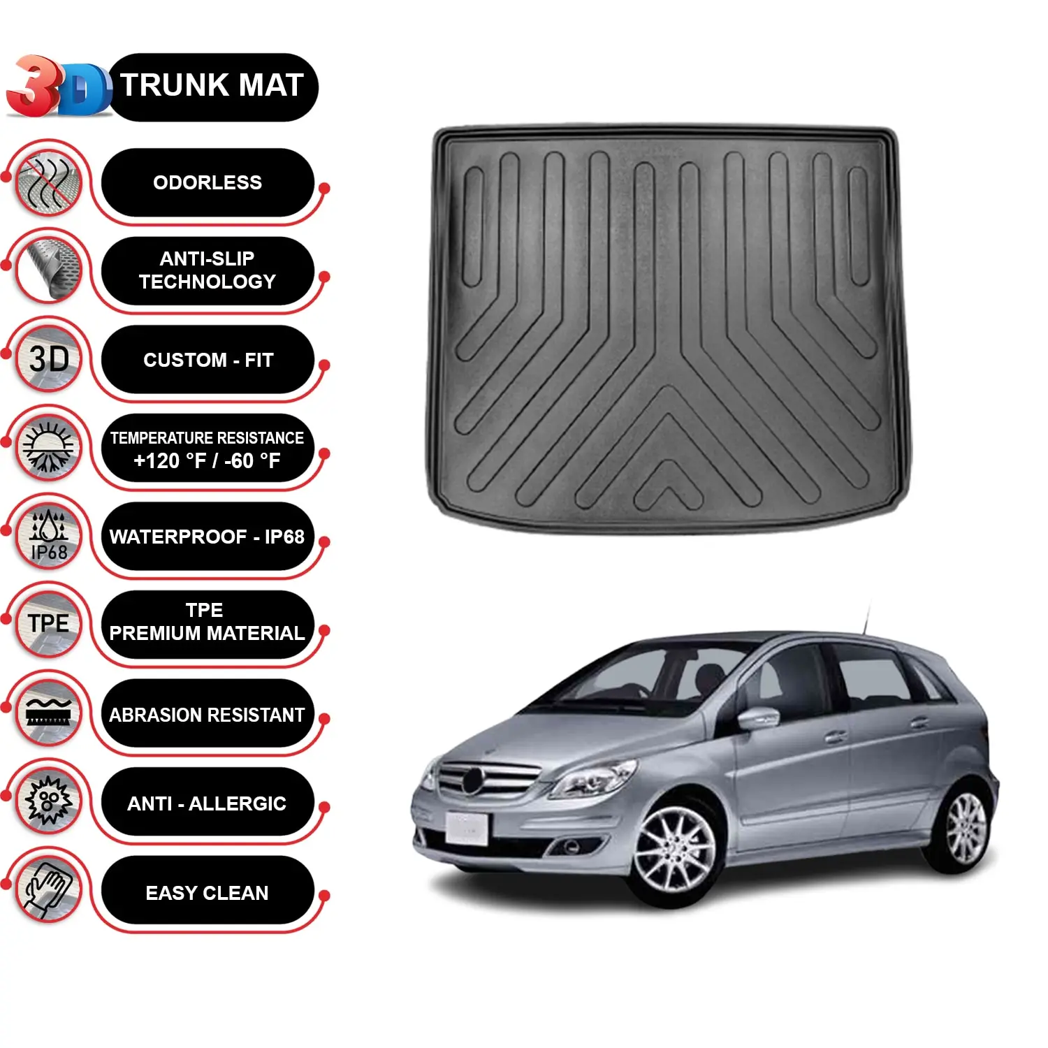 

Mercedes B Class W245 2005-2011 Cargo Liner Rear Trunk Floor Mat