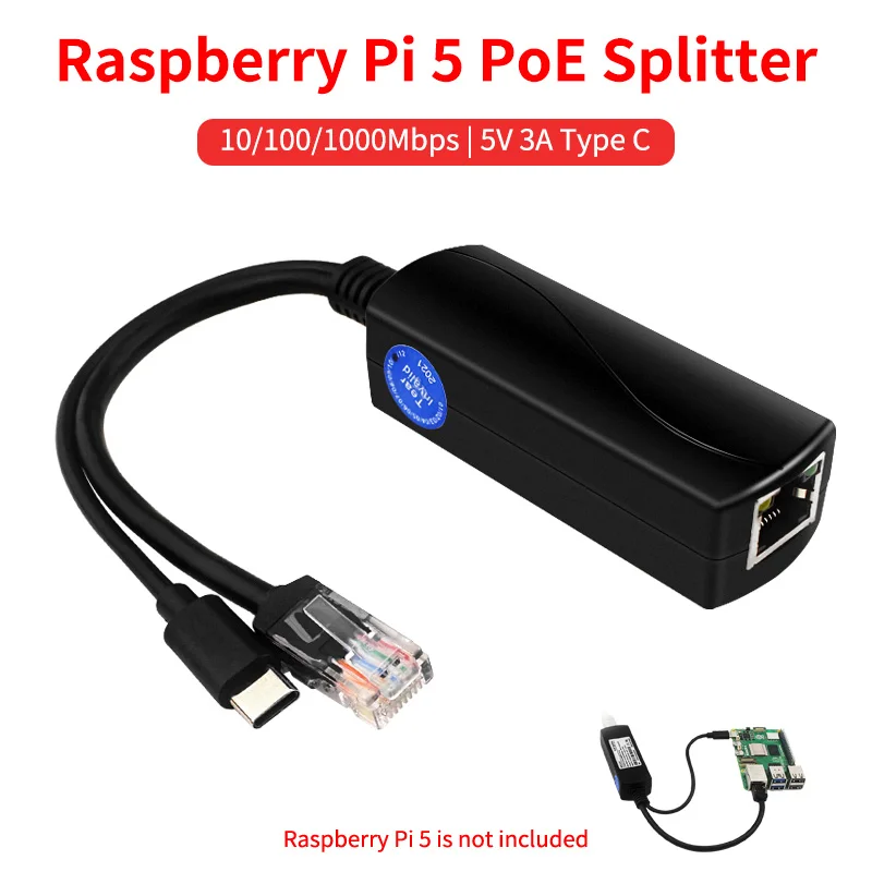 Разветвитель PoE USB, 5 В, 4 а, Тип C, коннектор 10/100 Мбит/с, сетевой гигабитный IEEE802.3af, разветвитель PoE для Raspberry Pi 5 4B