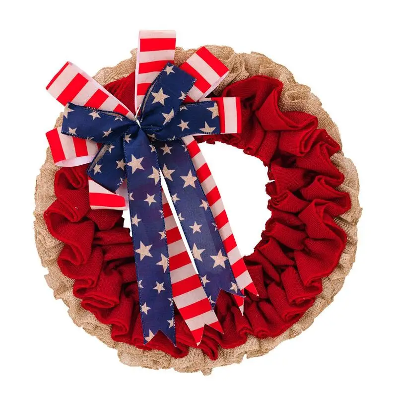 

4th Of July Wreath Handcrafted Bow Patriotic Decoration Red White And Blue Memorial Day Wreath Festival Garland Hanging Garland