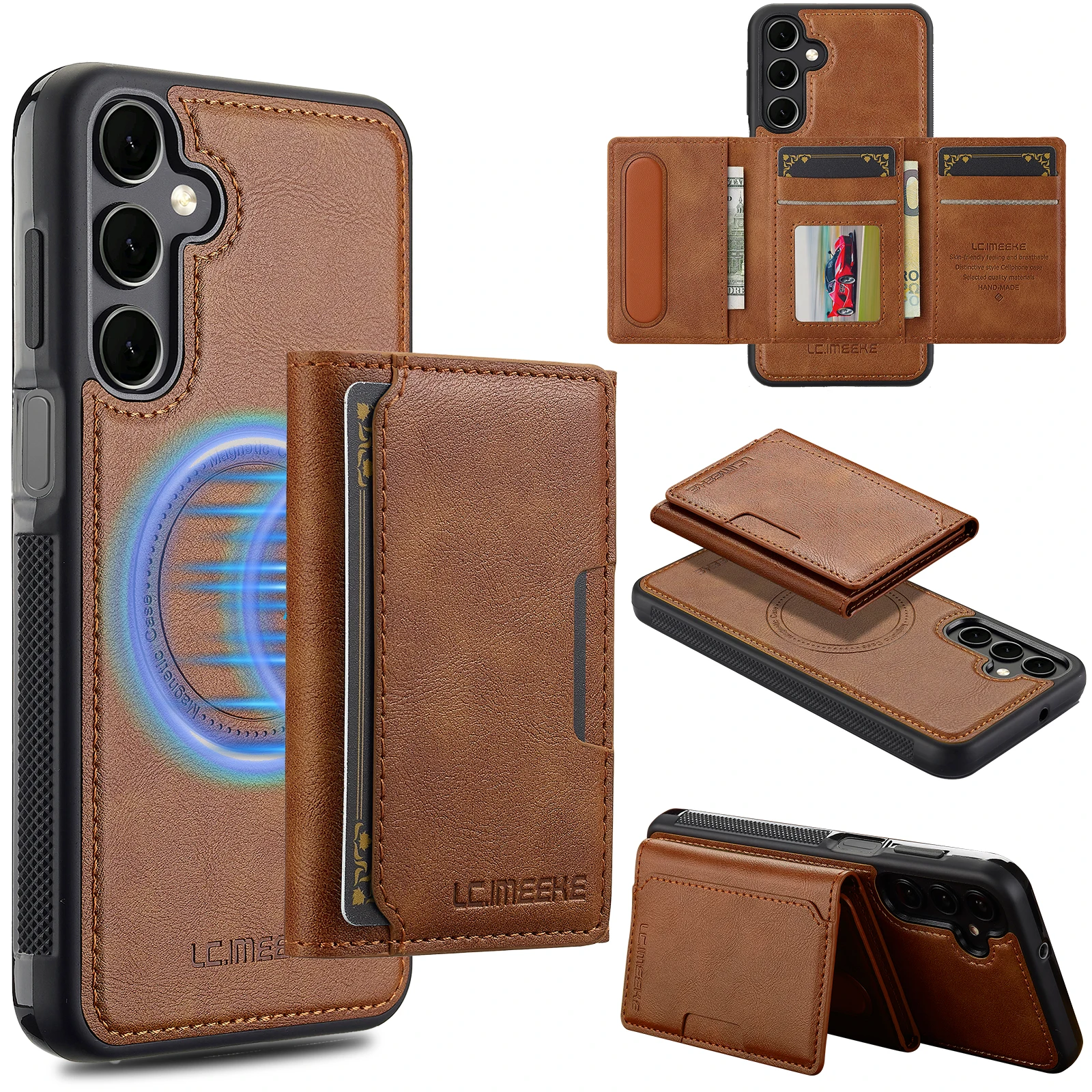 Premium Detachable Magnetic Wallet Stand Case - PU Leather Cover