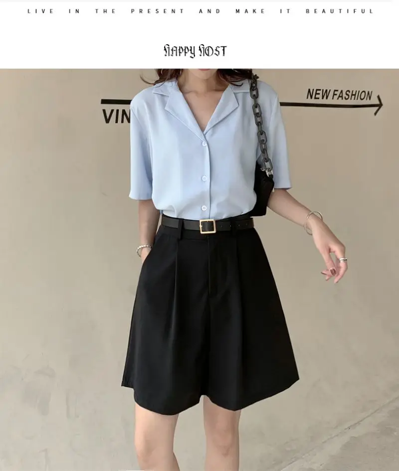 High Waist Straight Solid Blue Color Casual Suit Women's Shorts Clothing 2022 Summer Korean Style Shorts Woman Clothes dolphin shorts