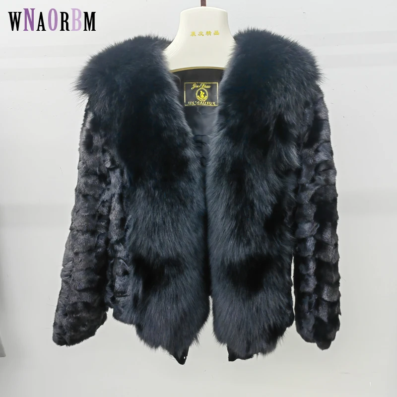 New Women Winter 100% mink Fur Warm Coat Full fox fur placket  Fashion Short Pluffy Fur Jacket Femme black Real fur coat winter fashion real mink fur coat with hood high quality natural women fur overcoats 2021 new genuine mink fur jacket full pelt