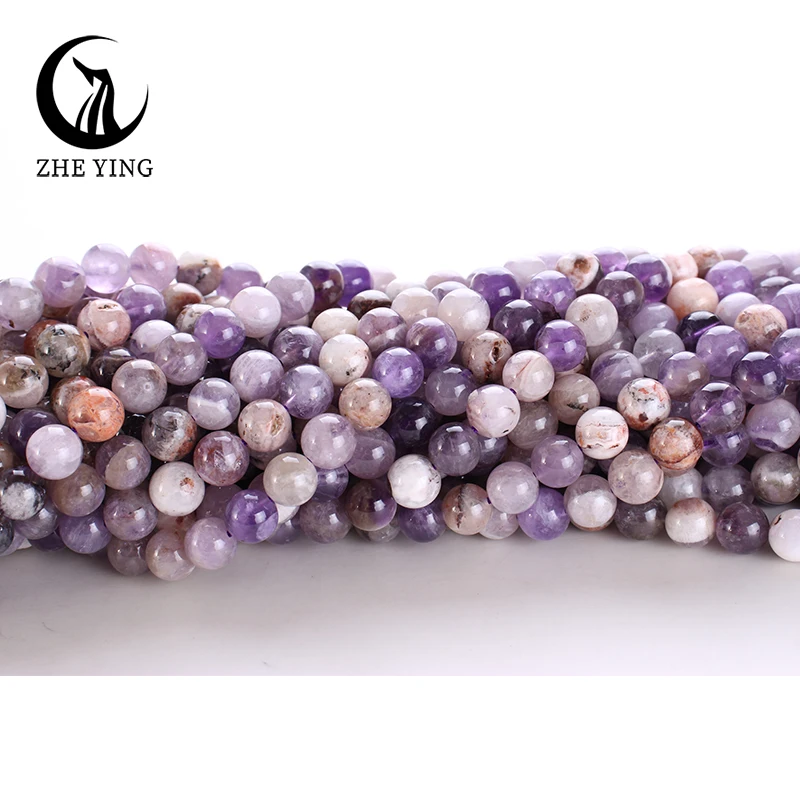 Zhe Ying Natural Chevron Amethyst Stone Beads Loose Natural Round Gemstone Beads for Jewelry Making DIY Accessories 15'' loose stone beads