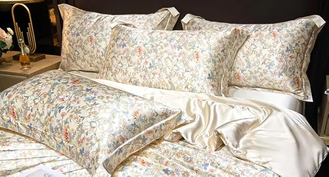 floral duvet cover, silk duvet cover, satin duvet cover, soft duvet cover, beige duvet cover