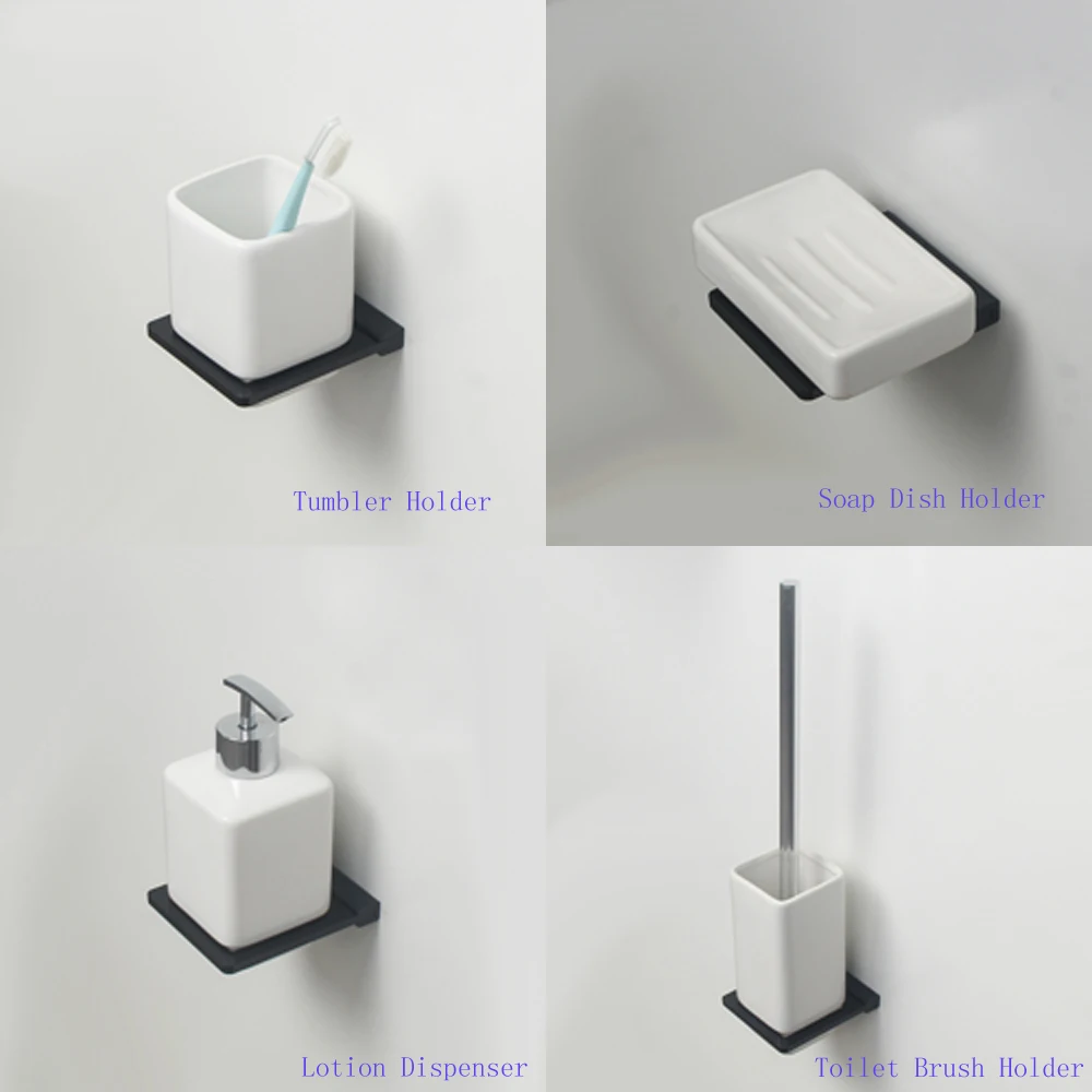 Aluminum Bathroom Accessories Black Tumbler Holder Soap Dish Holder Lotion Dispenser Toilet Brush Acrylic Rack
