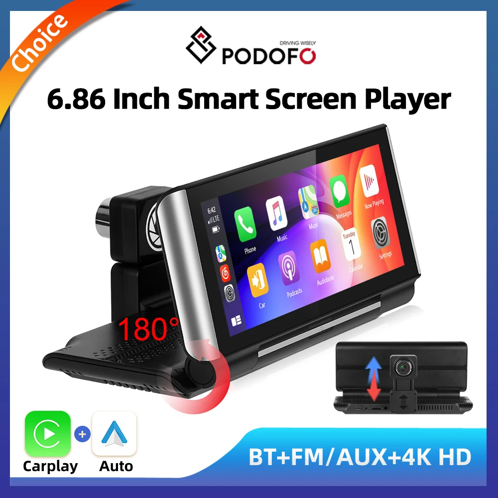 

Podofo 6.86'' Wireless CarPlay Android Auto Player For Toyota Honda Hyundai Ford AI Voice Car Monitor