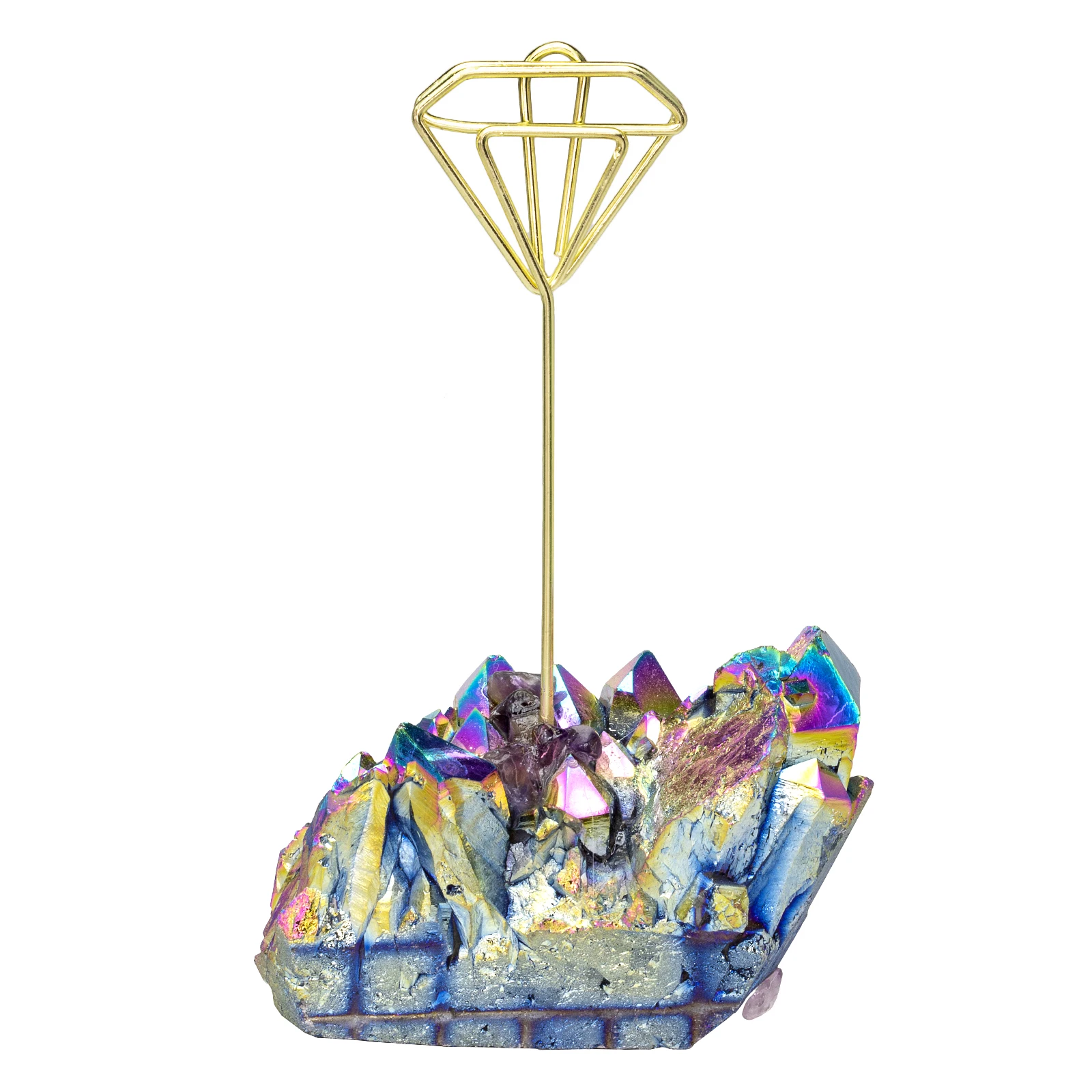 Natural Rock Quartz Titanium Coated Table Card Holder Wedding Table Name Card Holders Clips Picture Memo Note Photo Stand
