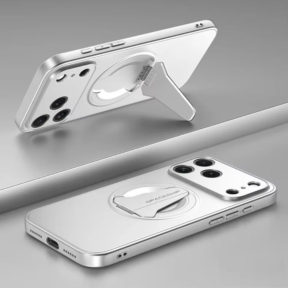 Metallic Magnetic Folding Kickstand Shockproof Case with Wireless Charging Support