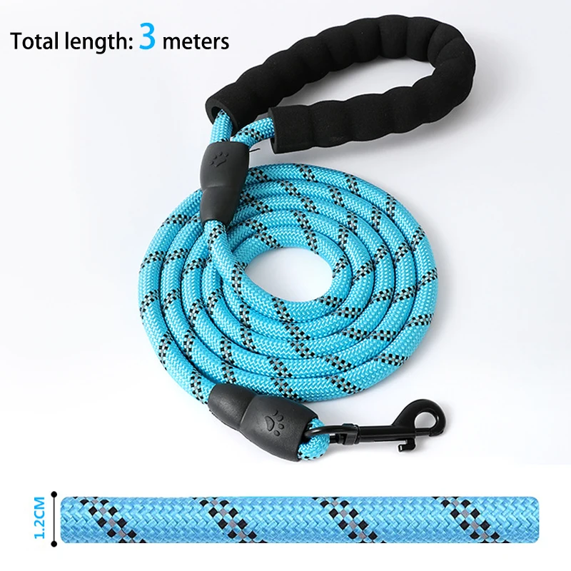 Pet Reflective Nylon Tow Rope 3m Non Slip Foam Handle Adjustable Towing Ropes Large Middle Small Dogs Outdoor Supplies