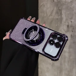 Luxury Plating AirBag Glitter Ring Holder Soft Back Cover for POCO F5 PRO (Purple)