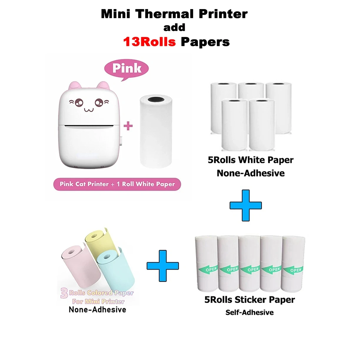 Label Printer Portable Mini Thermal Printer with 13 Rolls Papers Wireless for paperang Photo Label No Ink Print Memo Wrong Question Printing