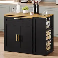 Expandable Kitchen Island with Seating, Power Outlet, Storage & Wheels - Black 3
