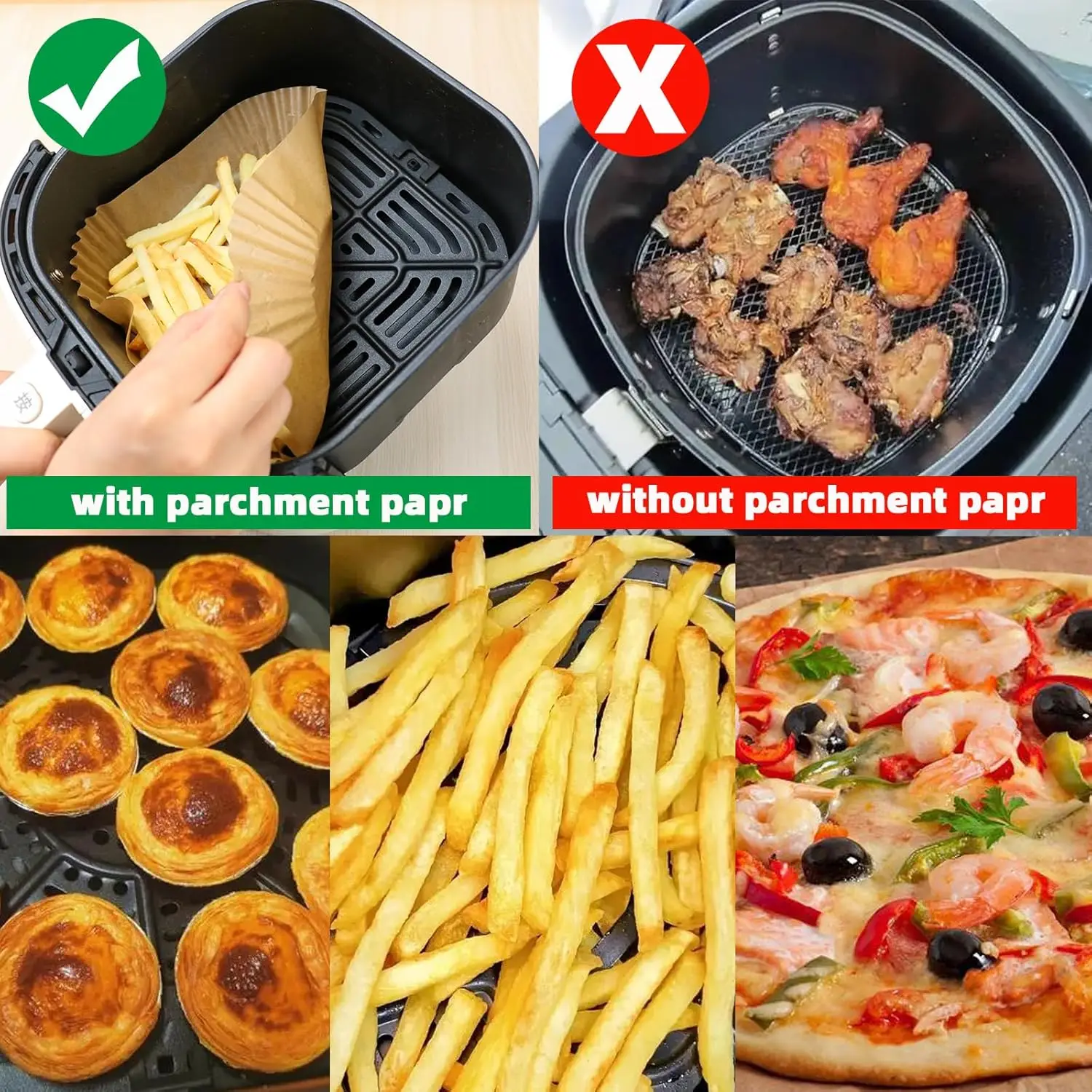 Air Fryer Paper Liners Non-Stick Oilproof Baking Paper Heat-Resistant Parchment Paper for Air Fryer Oven Steamer Microwave