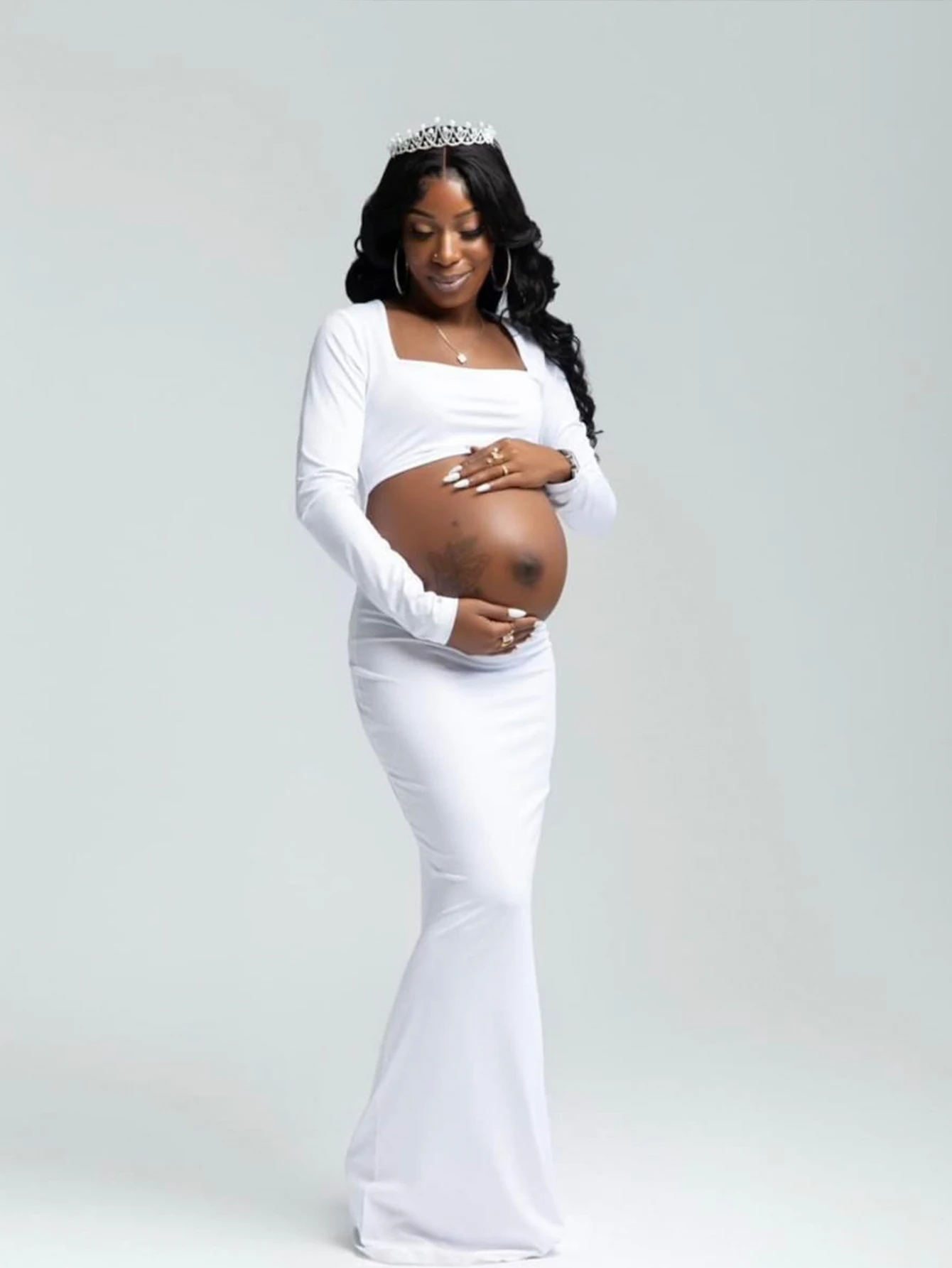 Maternity Bodycon Dresses Pregnant Photo Dress Square Neck Long Sleeve Wedding Party Pregnant Clothes 4 Se1dd3092430a49bdb7139aeb4efdc8547