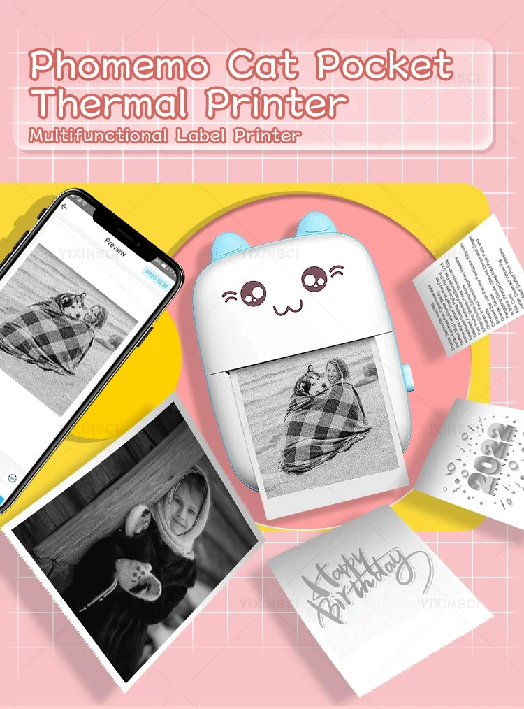 Description Picture 2 of item58mm Mini Portable Thermal Label Printer Wireless Photo Sticker 203DPI Label Color Paper Memo Wrong Question Printing USB Cable